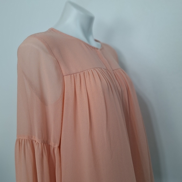 Halston Peach Chiffon Coquette Balletcore Pleated Balloon Sleeve Blouse Size S - Picture 5 of 13